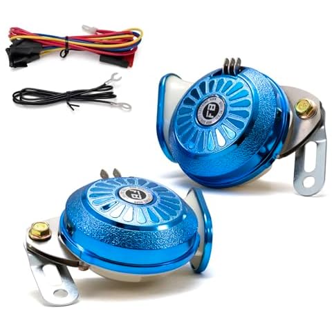 loud car horn kit，3-Tone Train Horn with different sounds,130db High & Low Tone truck horn 12V for Boats, Trains, & Motorcycle（blue 3 tone car horn） Cover
