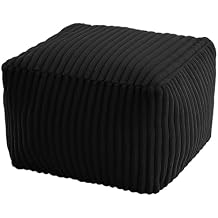 MeMoreCool Square Stuffed Pouf Ottoman Foot Rest, Stripe Furry Floor Pouf Foot Stool with Foam Chunk Filling, Soft Fluffy Stuffed Ottoman Footrest for Living Room, Faux Fur Black