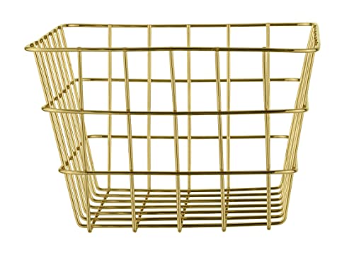 WENKO Badkorb Viana Gold, glamouröser Aufbewahrungskorb im angesagten Metall-Look in Gold, offenes Drahtdesign, hält Kosmetik, Bürste, Handtücher, etc. griffbereit, aus Metall, 18 x 25 x 12 cm