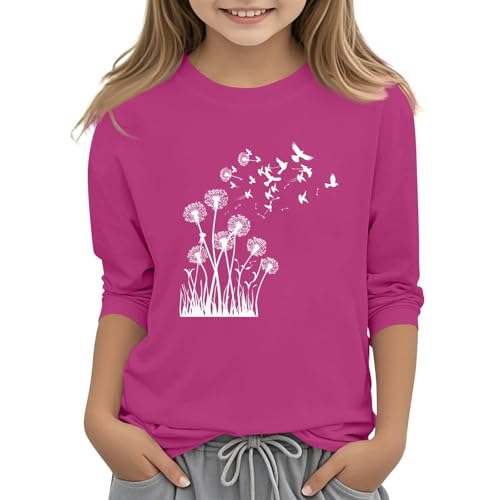 Girls 3/4 Sleeve Tops Crew Neck Summer Tops Patterned Shirts Soft Three Quarter Sleeve Blouses Kids