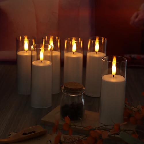 Image of CANDLE CHOICE Indoor Outdoor Flameless Candles with Timer Waterproof Realistic Flickering Battery Operated Pillar LED Lights with Acrylic Shell Wedding Party Christmas Decorations 6 Pack 2 inchx6 inch Clear