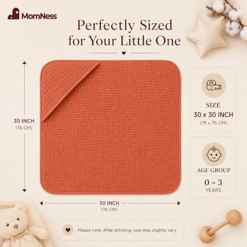 Image of Baby Hooded Bath Towel 100% Cotton Muslin 76x76 cm, 0-3Y, Newborn | Breathable, Lightweight,100% Muslin Cotton