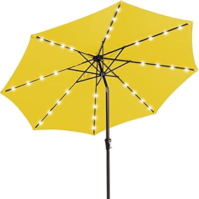 JEAREY Upgrade 9FT LED Lighted Patio Umbrella, Solar Outdoor Umbrella, Tilt Table Umbrella for Pool, Deck & Yard(Yellow)