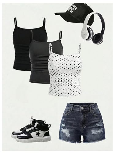 Image of SOLY HUX Girl's Tank Tops 3 Packs Cute Ruched Spaghetti Strap Camisole Slim Fit Undershirts