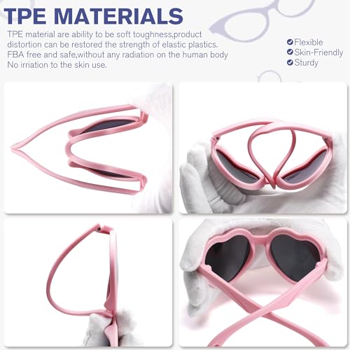 Kids Heart Polarized Sunglasses - TPEE Rubber Flexible Toddler Sunglasses with Strap for Girls Boys Age 2-84