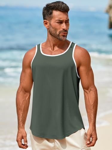 Runcati Mens Sleeveless Tank Tops Workout Muscle Gym Knitted Shirt Athletic Bodybuilding Slim Fit Ribbed T Shirts3