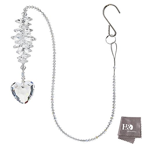 H&D Clear Heart Shape Crystal Rainbow Suncatcher Fengshui Rainbow Maker Hanging Window Pendant,24inch Long