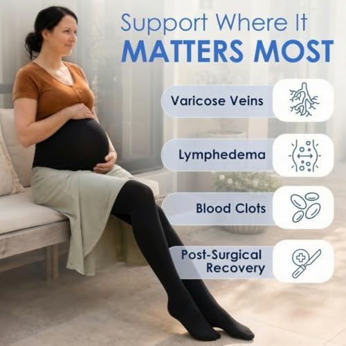 Image of ABSOLUTE SUPPORT Compression Pantyhose 20-30mmHg | Opaque, reinforced heel,toe, latex-free, supports circulation & varicose veins, reduces swelling, post surgery, travel, A204