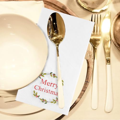 Quera 50 Pack Christmas Wreath Paper Napkins Disposable Merry Christmas Hand Towels Decorative Table Napkin for New Year Winter Dinner Merry Christmas Holiday Xmas Party Supplies – Image 8