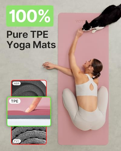 Image of Yoga Mat,Non-Slip TPE Exercise Mat(1 /4 Inch) for Pilates, Fitness & Barefoot Workouts, Home Gym Studio with Strap & Bag