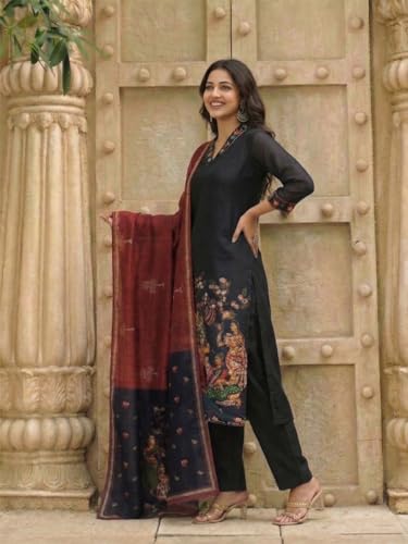 Image of ANNI Designer Women Viscose Blend Printed Straight Kurta with Pant and Dupatta | Ladies Kurta Pant Dupatta Set | Women Ethnic Wear Dress | Indian Traditional Clothing for Girl