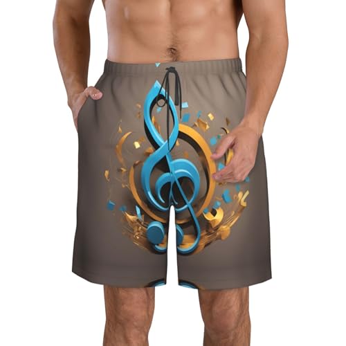 Music Note Print Stylish Beach Shorts Swim Trunks Lightweight Breathable Summer Outdoor Activities