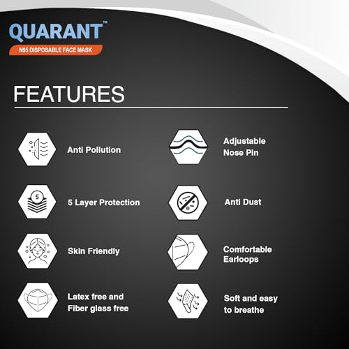 Image of QUARANT N95 Anti Pollution Face Mask with Nose Clip, ISO Certified, FFP2 Masks with 5 Layer Protection (White) for Unisex