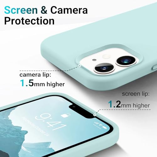 Image of Premium Liquid Silicone Case for iPhone 12 & 12 Pro - Slim Full Body Protective Back Cover with Soft Microfiber Lining, Anti-Slip Grip Scratch Resistant Phone Case(Aqua)