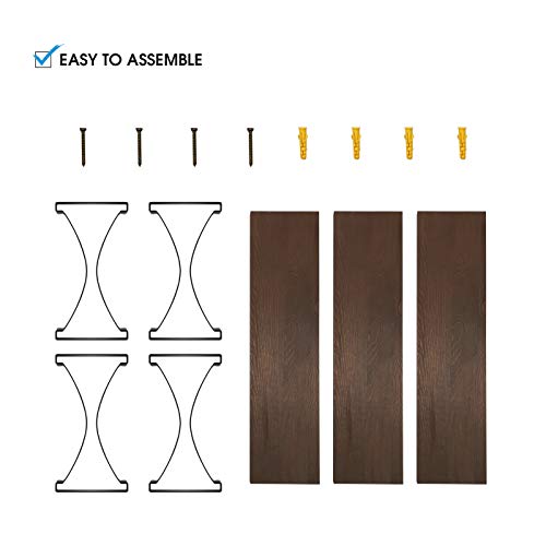 J JACKCUBE DESIGN 3 Tier Wood Floating Shelf, Wall Mounted Wooden Shelves with Curved Metal Brackets for Bedroom, Living Room, Bathroom, Kitchen, Office - MK476C