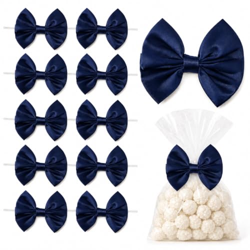 16 Pcs 3.5 in Satin Twist Tie Bows for Gift Wrapping, Navy Blue