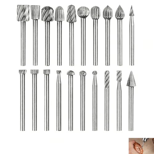 Image of 20 PCS Wood Carving Bits Set, Rotary Burr Set Compatible with Dremel, Tungsten Carbide Rotary Burrs with 3mm Shank for DIY Woodworking, Engraving, Drilling, Grooving, Carving, Polishing, Cutting