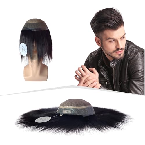 Image of Artello AUSTRALIAN MIRAGE Hair Patch for Men, 5D Premium Skin Base Wig with Real Scalp Partition, Trim-able PU Frontal, 100% Virgin Human Hair Toupee (Colour: Natural Black) (7x5)