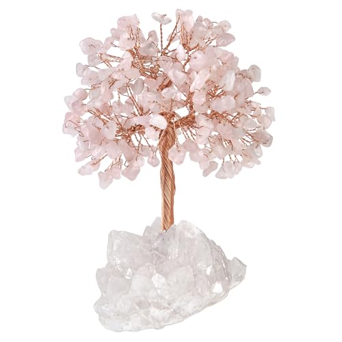 Arbre à argent en quartz rose et cristal de roche Feng Shui de 14cm pour la maison