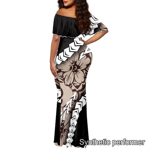 Image of Polynesian Dresses for Women Off Shoulder Maxi Dress Puletasi Samoan Dresses S-7XL