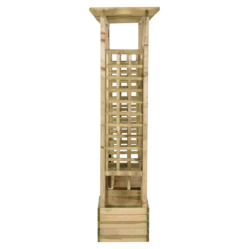 Pérgola de pino macizo con banco y dos macetas para plantas trepadoras, arco de jardín impregnado como zona de estar