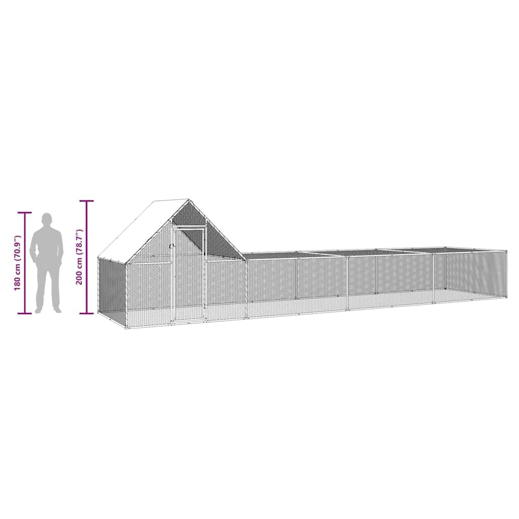 Kurnik z ocynkowanej stali, 8 x 2 x 2 m, z wodoodpornym dachem i kratką drucianą, duży kurnik dla kur, kaczek, gęsi i małych zwierząt, zamykane drzwi, odporna na warunki atmosferyczne wylot w