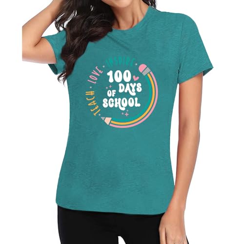 Image of 100th Day of School Shirt for Women Teacher Graphic T-Shirt Funny Teach Short Sleeve Tee Tops