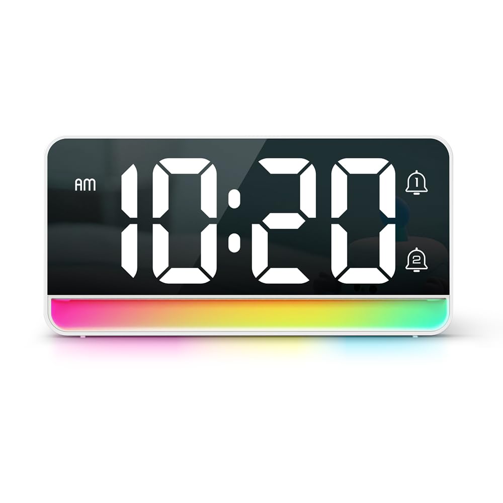 LED Digital Alarm Clock with Ambient Light, Dual Alarm and Snooze, Battery or Plug-In Bedside Clock with Auto Dimming Night Display for Adults Kids and Teens