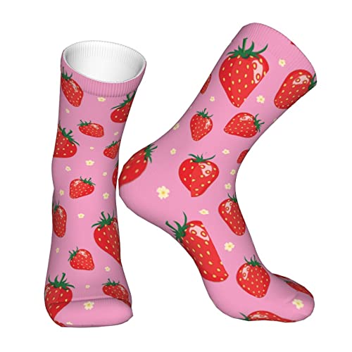Mortgats Strawberry Pink Socks Funny Novelty Crew For Women Girl Kids Crazy Casual Dress Sports Athletic Work Ankle Sock Gifts thumb #2