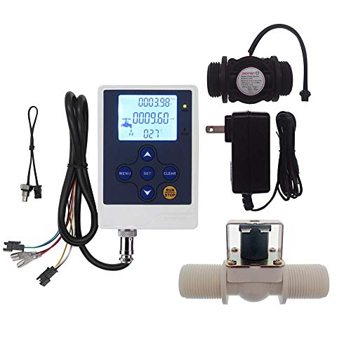 DIGITEN Water Flow Control Meter LCD Display Controller+G1" Water Flow Hall Effect Sensor Flow Meter 1-60L/min+G1" Solenoid Valve Normally Closed N/C+DC 12V Power Adapter