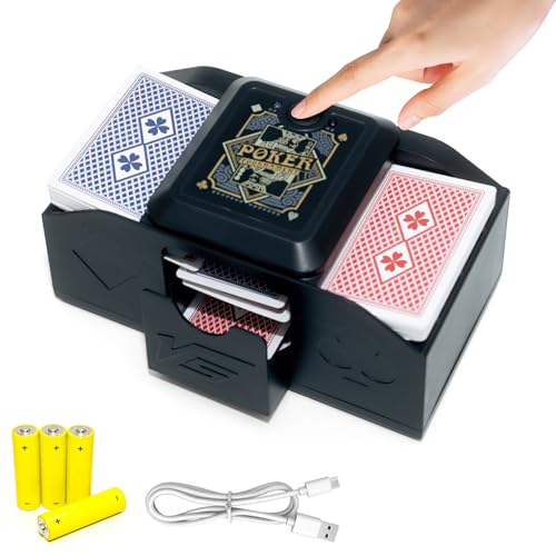HomeBeyond Automatic Card Shuffler, One-Press AUTO & Sensing Mode, Electric Shuffling Machine for 1-2 Decks, Low Noise, Portable Shuffler for Poker, UNO, Blackjack, Skip-Bo, Phase 10