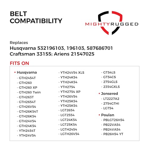 Image of 587686701, 196103, 532196103 Replacement for Craftsman, Husqvarna 54 Inch Deck Belt, Length 147.5 inch, Replaces 33155, 21546382, Heavy Duty, Durable, Aramid Cord Replacement Belt for YTH24V54 LGT2654
