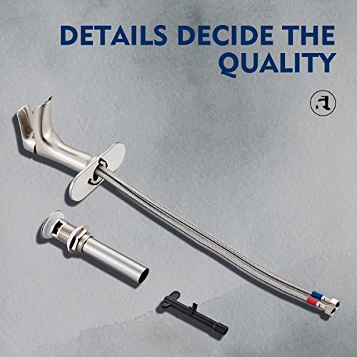 Brushed Nickel Bathroom Faucet, Yundoom Waterfall Bathroom Faucet Pop Up Drain, Single Hole Bathroom Faucet, Single Handle Bathroom Sink Faucet, Bathroom Faucets Brushed Nickel, Vanity Sink Faucet #TOP6