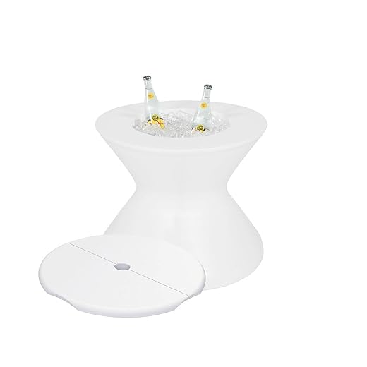 Ledge Lounger - Signature Tall Ice Bin Side Table - Lid with Umbrella Hole - for in-Pool or On-Deck Use - Water Depths 0-15” - Compatible with All Pool Types - for Pool, Sundeck, Patio - White