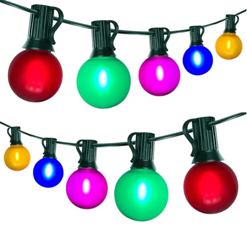 50Ft Outdoor Frosted Multicolor G40 Globe String Lights with 25 Colorful Bulbs (2 Spare) – Perfect for Holiday Parties and Backyard Christmas