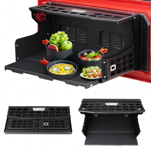 HEKA 2-in-1 Tailgate Foldable Table Molle Panel Fit for Wrangler JK JL JKU JLU 2007-2023 2/4 Door 2 Tier Foldable Rear Storage Cargo Shelf Camping Travel Cooking Outdoor Adventure Parties