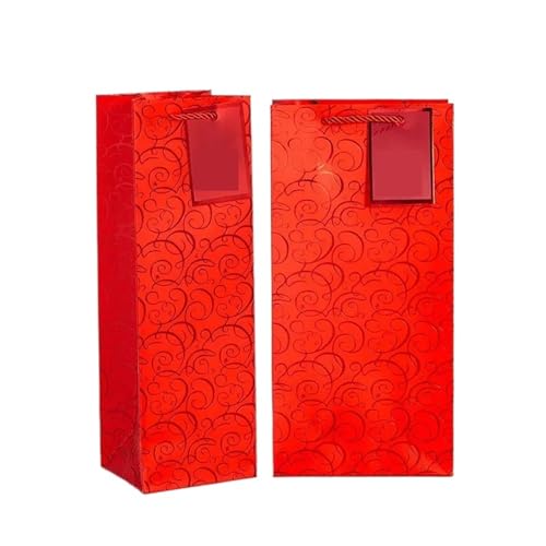 Bolsa de vino tinto negra con estampado en caliente, cartón grueso, for botellas individuales y dobles, for champán, embalaje portátil Para bodas, viajes, fiestas y almacenamiento(Red,17X9X35CM_20PCS)