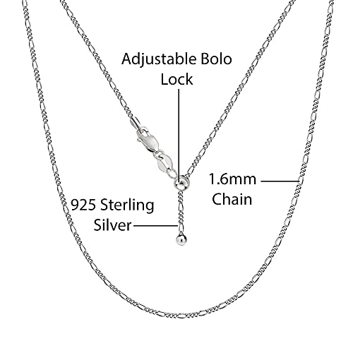 Savlano 925 Sterling Silver Italian Solid 1.6Mm Figaro Adjustable Bolo 14-24 Inch Chain Necklace For Women & Girls - Made In Italy Comes With A Gift Box (White) #TOP1