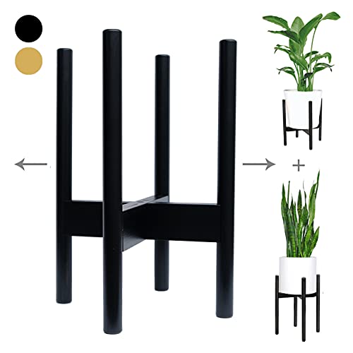 2Pack Mid Century Plant Stands - Adjustable Plant Stands - Planter Stands - Black Bamboo Plant Stands for Indoor Plants â€“ Minimal Modern Plant Stands â€“ Plant Holder fits 8â€-12â€ pots [POTS NOT INCL] mini + MOD