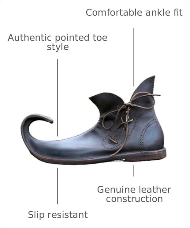 Image of Medieval Poulaine Leather Ankle Shoes - Handmade Roman Costume Footwear for Men - LARP, Renaissance, and Reenactment Boots.