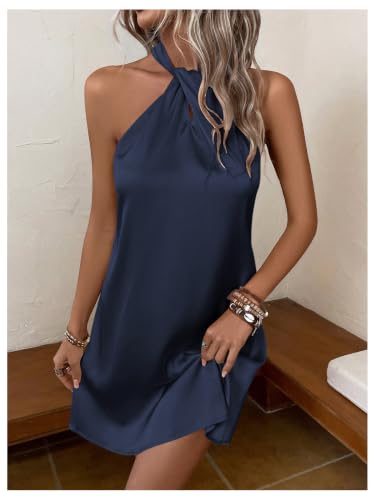 Image of Floerns Women's Pearl Beaded Halter Twist Sleeveless Tie Back Dress A Line Dress