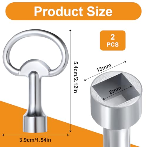 simarro 2 Stück Vierkantschlüssel Steckschlüssel Universal, Metall Dreieck Wasserhahn Schlüssel 8mm, Heizung Entlüftungsschlüssel für Heizkörper Mülltonne Aufzug Elektrokasten Gas Wasser Stromzähler