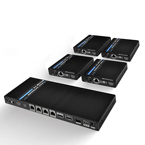 OREI 1x4 HDMI Extender Splitter 4K, Multiple Over Single Cable CAT6/7 4K@60Hz 4:4:4 HDCP 2.2 with IR Remote EDID Management - Up to 230 Ft - Loop Out - Low Latency - Full Support IR RS-232 Control