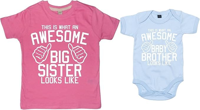 Ensemble t-shirt et body rose 3 mois-8 ans avec message Big Sister & Baby Brother