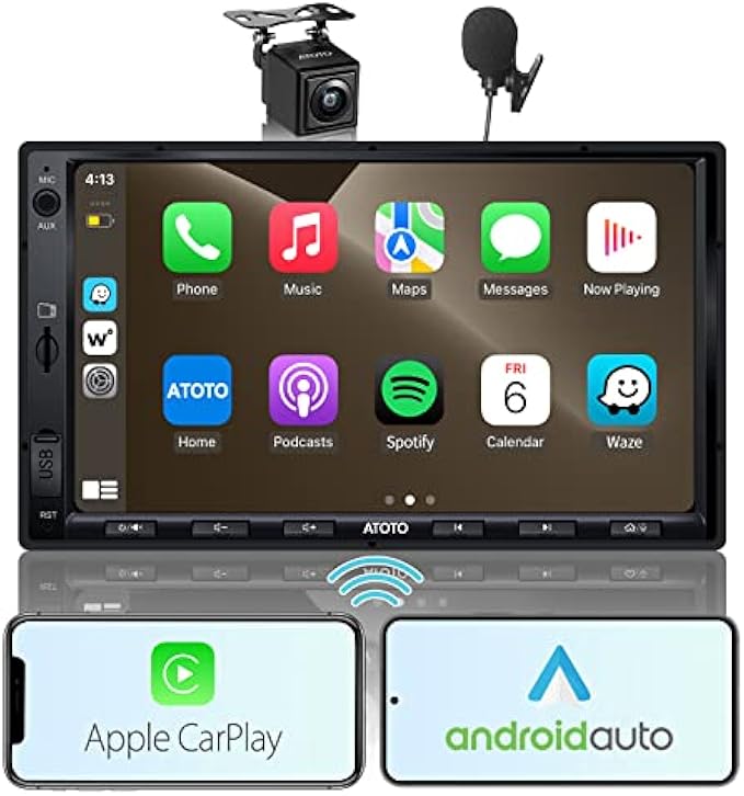 [Upgrade] ATOTO Double Din Car Stereo with Wireless CarPlay,Wireless Android Auto,7in IPS Touchscreen,Bluetooth,Phone Mirroring,HD LRV Camera,USB Video & Audio,F7G2A7WE-S01