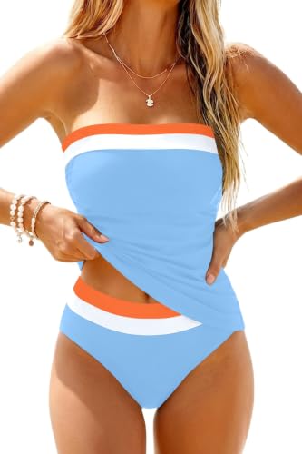 Image of Daci Women Strapless Tankini Tummy Control 2 Piece Bandeau Swimsuit