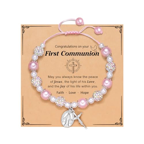 UNGENT THEM First Communion Gifts for Girls, Rosary Cross Bracelet First Communion Gifts for Girls Teens