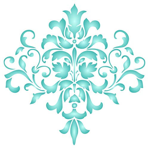 Damask Stencil - 6.5 x 6.5 inch -Reusable Large Floral Allover Pattern Wall Stencil Template - Use on Paper Projects Scrapbook Journal Walls Floors Fabric Furniture Glass Wood etc.