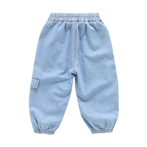 Kids Boys Cargo Jeans Pants Trousers Casual Denim Pants Multiple Pockets Elastic Waist Sweatpants with