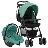 vidaXL Kinderwagen 3-in-1 Klappbar Kombikinderwagen Kinder Baby Buggy Sportwagen Reisebuggy Babywagen Kinderbuggy Babyschale Grün Schwarz Stahl